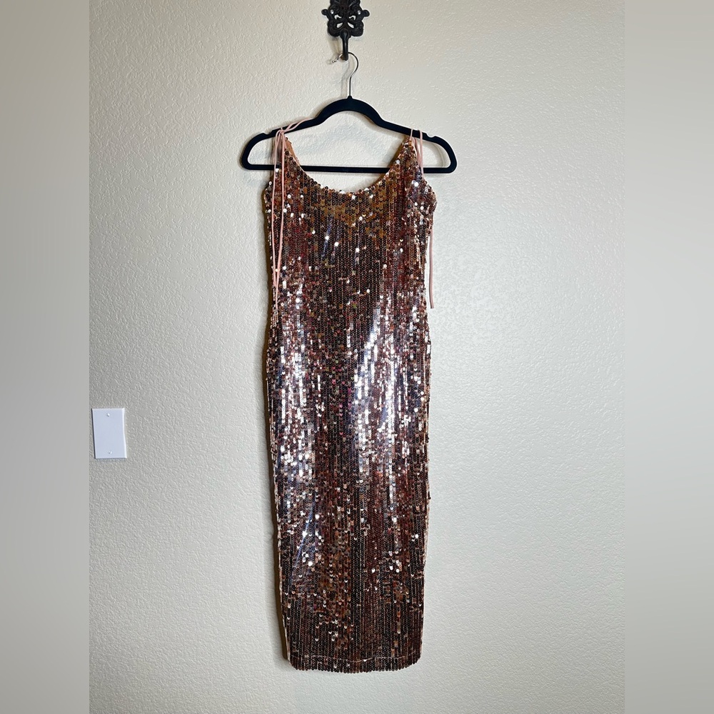 NBD Revolve Gold Sequin Midi Dress